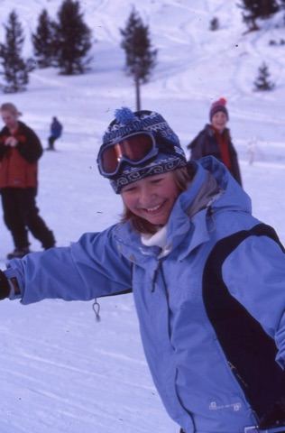 2000s Avery Gold Snowboarding and smiling