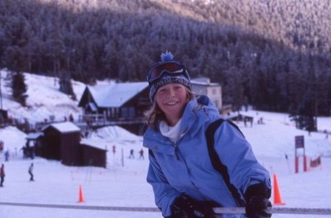 2000s Avery Patrick (Gold) on rope tow smiling