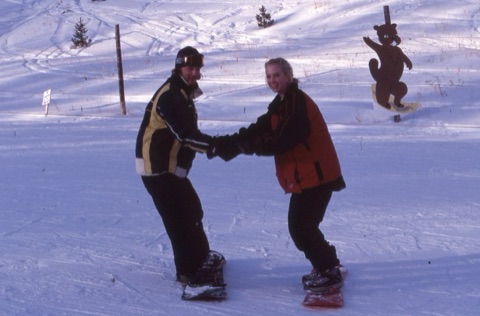 2000s Tyrel Johnson and Alice Katezenberger snowboarding