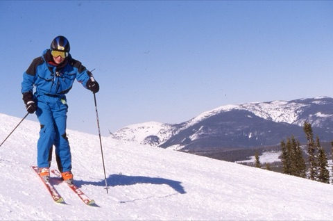 2000s unknown skier smiling in blue