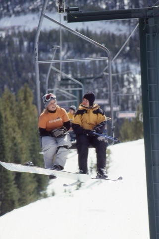 2001 Kadie Golberg and Kayla Wildman on double chair talking