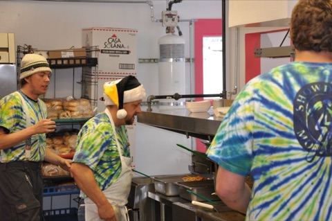 2009 Evan haugan, Ken Tipton, Sam Sulser in kitchen
