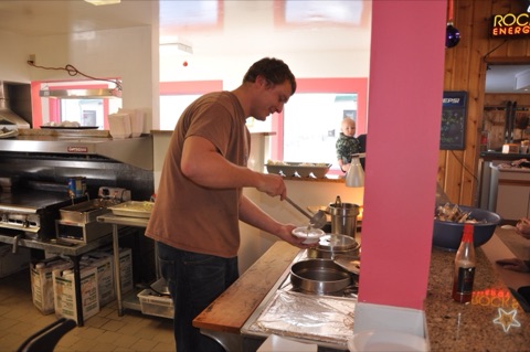2010 Sam Sulser serving soup in kitchen at lodge
