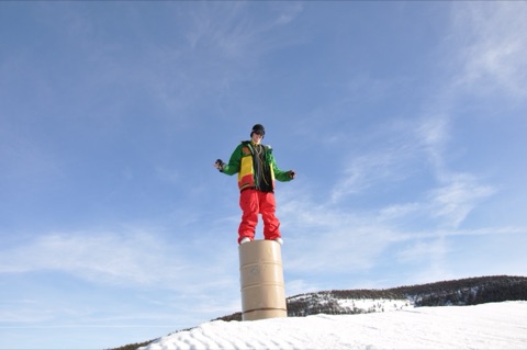 2010 Terrance Haverland stnading on terrain park barrels