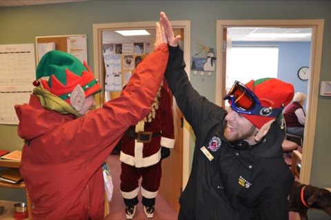2011 Emily Roatch, Brian Petzak in office as santas elves