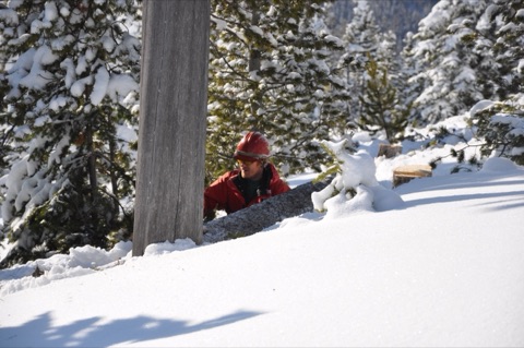 2011 Eric Held cutting tree in deep snow