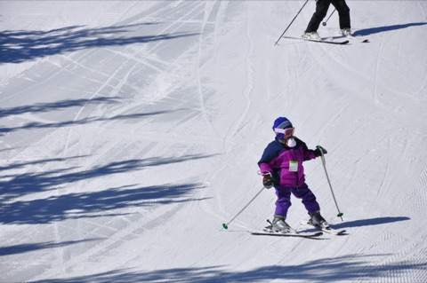 2011 Kaliegh Willett skiing with baby in her jacket
