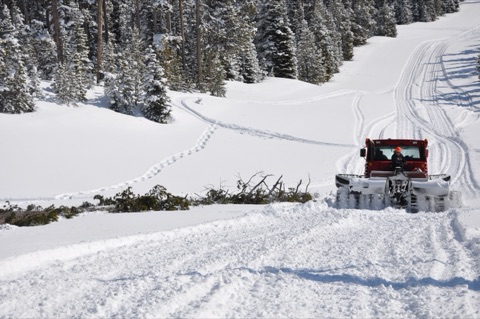 2011 snow cat hauling trees down run