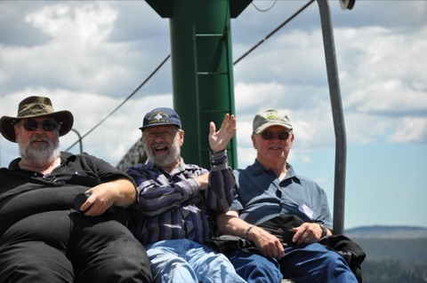 2013 3 men on chairlift, Stan King in middle