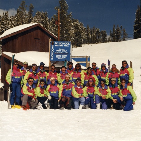 1990s Ski School big group behind Poma lift