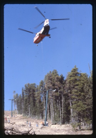 1978 Triple Chairlift Construction Helicopter setting tower 2