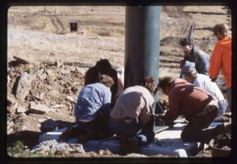 1978 Triple Chairlift Construction Jim Hoxter, Joe Pinski and others setting tower