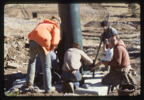 1978 Triple Chairlift Construction Jim Hoxter, Joe Pinski setting tower