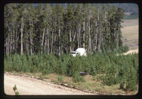 1978 Triple Chairlift Construction cemenet truck near trees