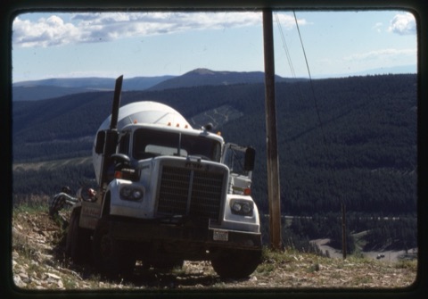 1978 Triple Chairlift Construction cement truck parked on hill