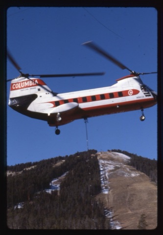 1978 Triple Chairlift Construction helicopter and mountain