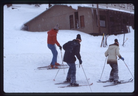 1979 3 skiers near Wu Tungs Rental Shop