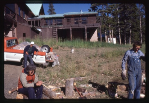 1981 Don Hansen, Margie Willett, George Willett — Outside the lodge — Making pottery in the summer