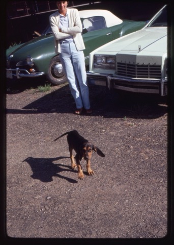 1981 Margie Willett and Fred the Dog as a puppy near lodge