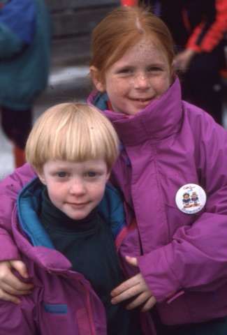 1990's Two Kids in Purple Coats