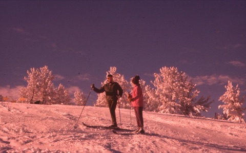 Hall 1960s Two Skiers