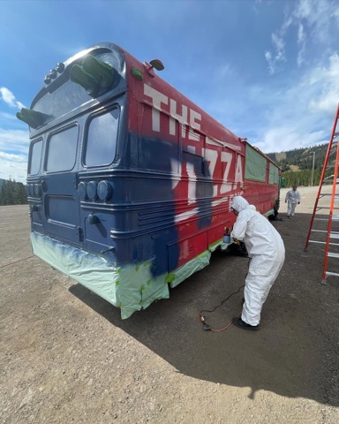 2021 Parking Lot — Painting the pizza bus! Facebook Post from 09-13-2021