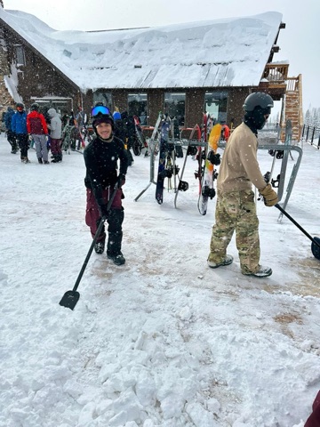 2023 The Lodge Deck — 56" storm cleanup, Shovel and you get free skiing! Facebook Post from 02-20-2023