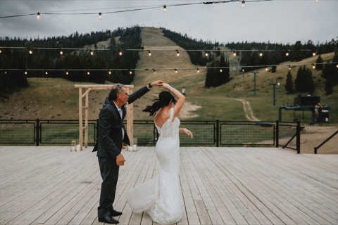 2023 Scott Mosher, Amy Mosher — Lodge Deck — Father-Daughter Dance at wedding reception Facebook Post from 08-22-2023