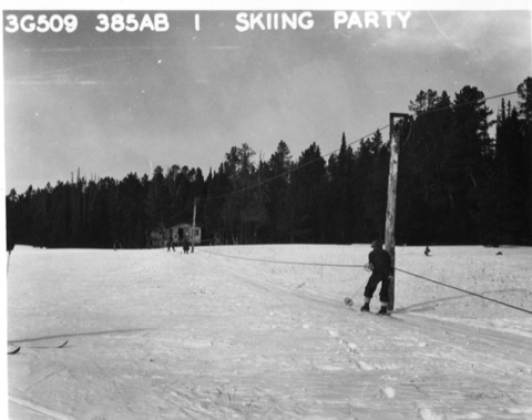 1938 Kid being towed up Bovey Headwall on rope tow