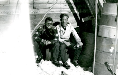 1939 Ed Schenck and Dan Thorson sitting near warming hut - Donated by Donna Wahlberg