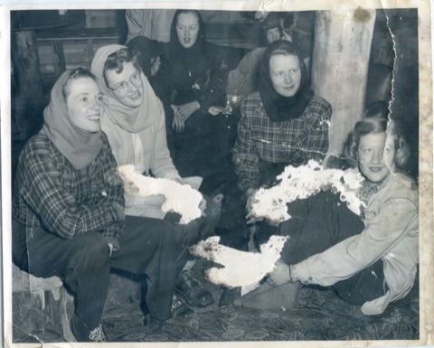 1940s Christie McCafferty, Betsy Halowell, Nancy Moran, Maggie Throckmorton, Muriel Buckley in lodge