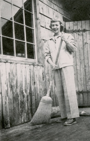 1951 Sweeping th lodge deck