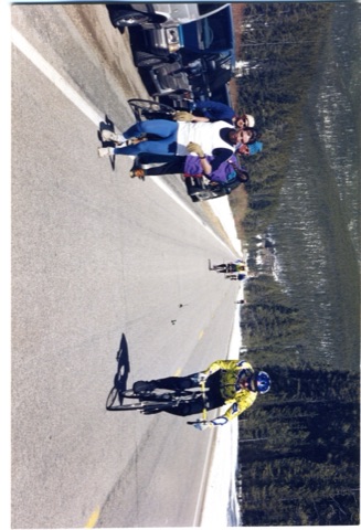 1990s Belt Creek Headwaters Race Biker and Crowd
