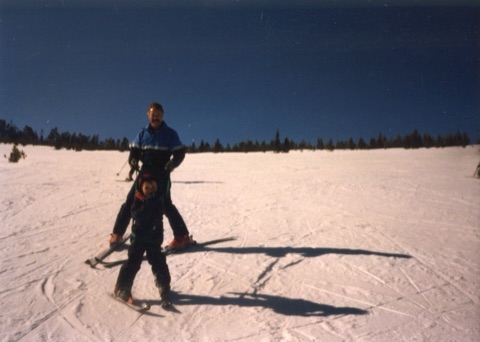 1987? George Willett teaching Charley Willett how to ski with a harness