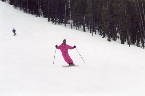 2000s Jim Gold — On the Mountain — Pink snow suit on Tacky Attire Day