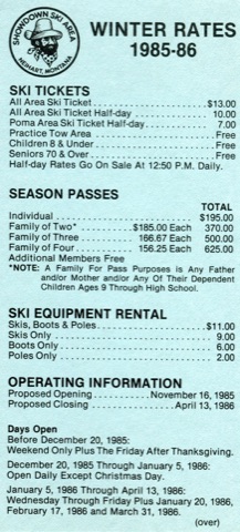1985-86 Trailmap insert - winter rates