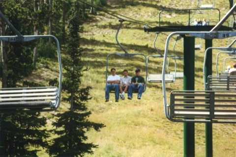 1997 People coming down on opposite site of lift at Summer Party
