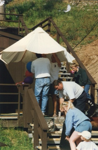 1997 Summer Party George Willett, AJ Korselin setting equiptment up