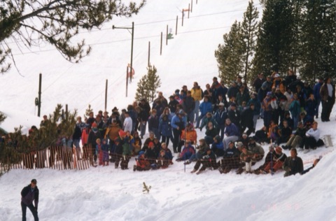 1999 Outside the lodge — Crowd of Mannequin Jump onlookers