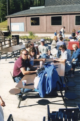 2000 Summer Party Chris Quinn, Debbie Matucci on lodge deck