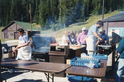 1999 Debaho Trenberth, David Moriarty — The Lodge Deck — Grilling at the summer party