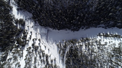 Triple chair lift line top down from above