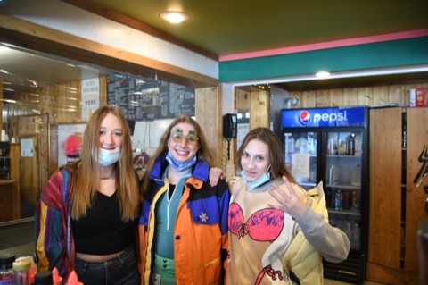 Kaleigh Willett, Anna Broquist, Elli Broquist in the lodge