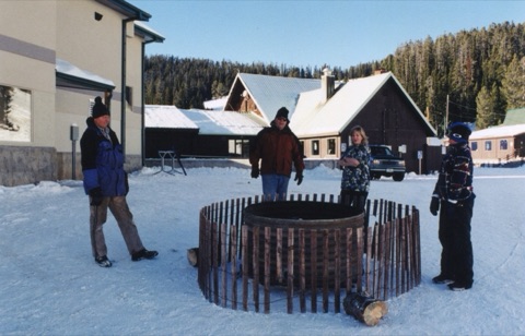 2001 Jimmy Hoxter, Joe Pinski, Katie Boedecker — Outside the lodge — Around the fire pit