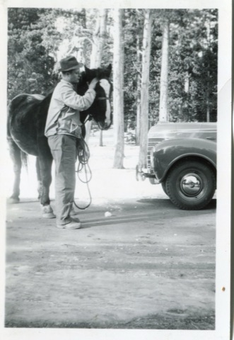 1938 Russel Hubbard and his horse, summer at King's Hill
