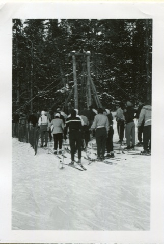 1940s Skiers in line for the Rope Tow