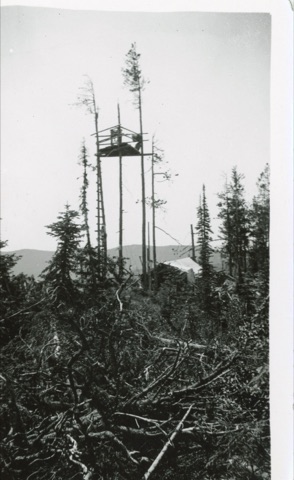 1935 First lookout tower on porphyry peak being constructed