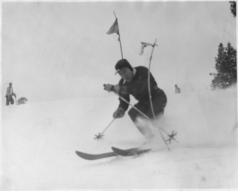 1940s Slalom racer at a bamboo gate
