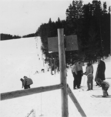 1940s-50s A rope tow in use up a long open slope