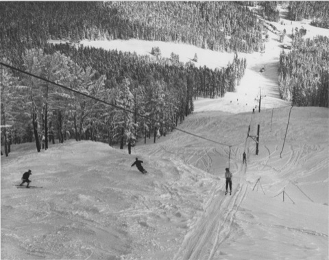 Late 1950s Looking down the Poma line to the base area